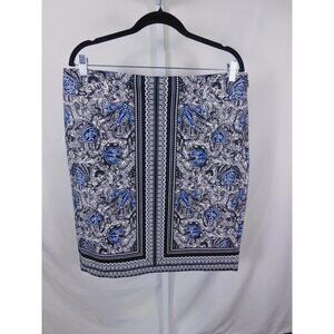 Talbots 14 Blue Paisley Floral Pencil Skirt Boho Witch